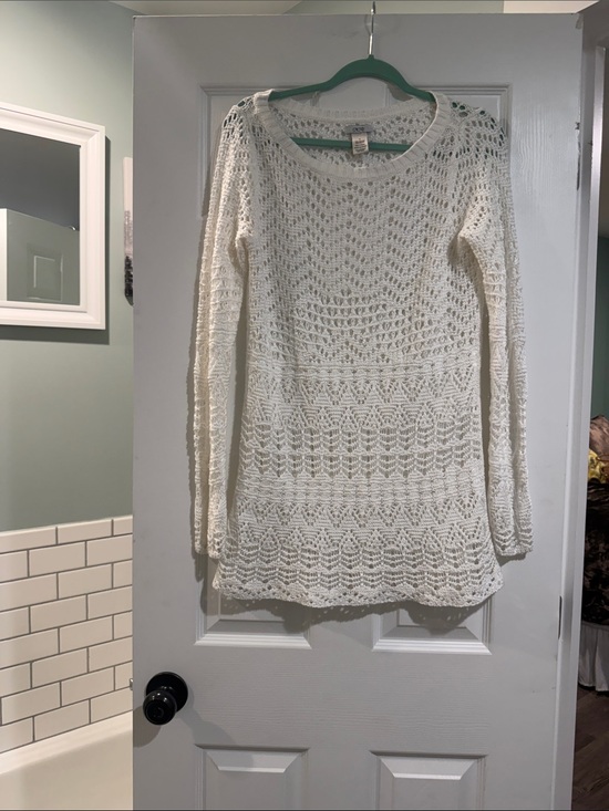 Cache Tops - Cache Ivory Crochet Openwork Long-Sleeve Tunic